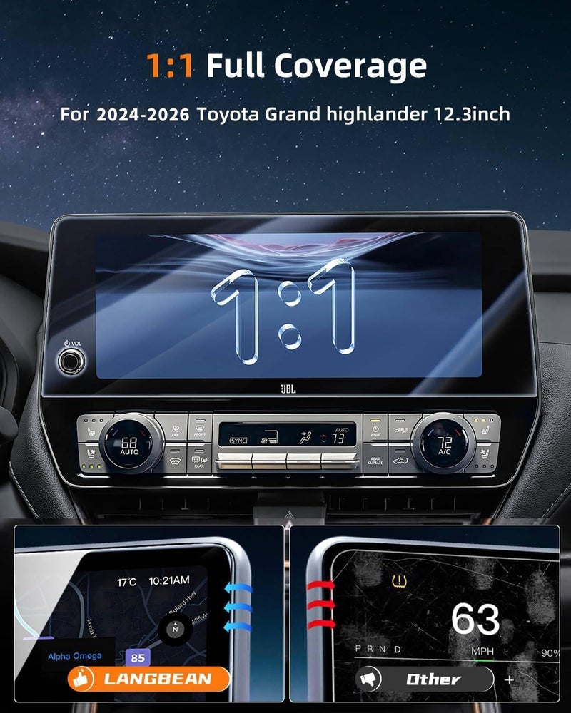 LANGBEAN Screen Protector for 2026 2025 2024 Toyota Grand Highlander XLE/Hybrid XLE/Limited, 12.3" HD Clear Tempered Glass Navigation Screen Saver Film for Toyota Grand Highlander Accessories - Image 2